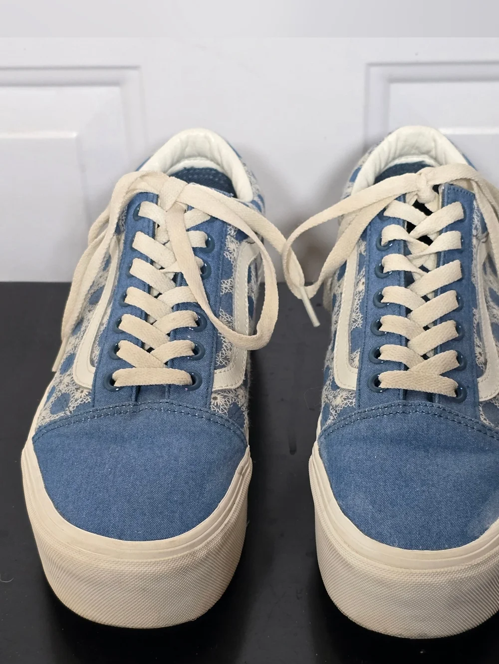 Vans Old Skool Stackform Sneakers Blue Floral White Lace Women's Lace-Up 7.5 - Picture 5 of 10